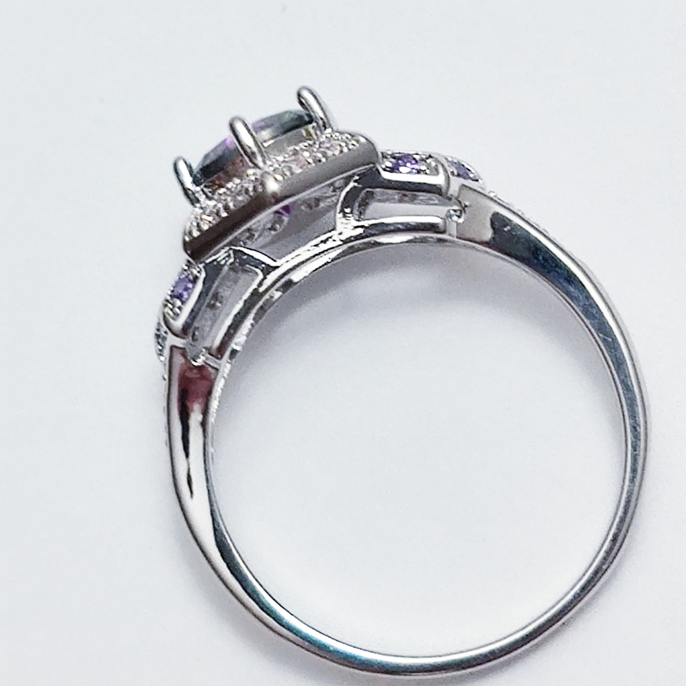 Sterling Silver Fire Rainbow Amethyst Hexagon Ring - Picture 8 of 13